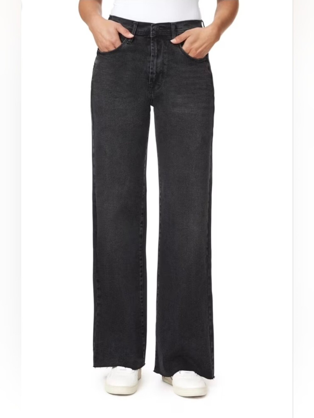 Kensie VintageLuxe Washed Black Wide-Leg Mid-Rise Raw Hem Jeans Sz 29